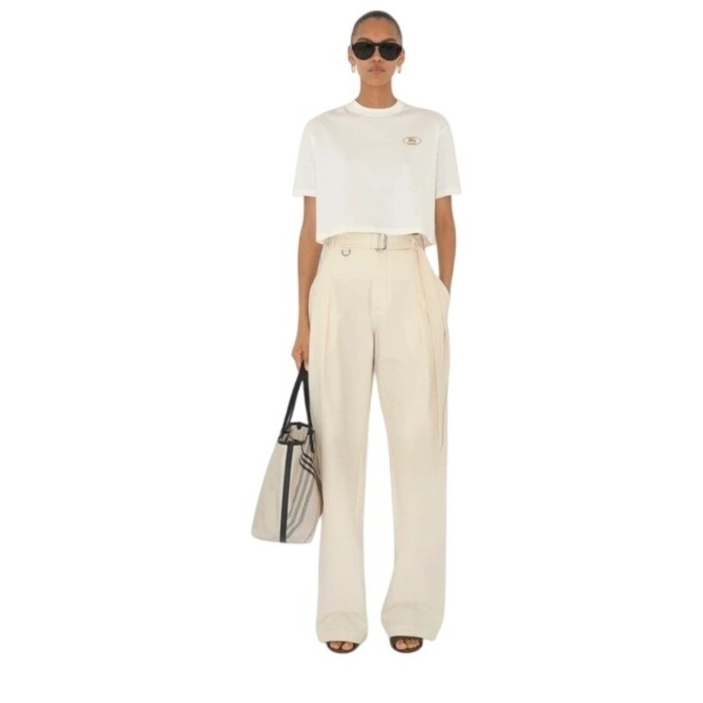 Burberry Cropped Cotton T-shirt Chalk White Short Sleeve Logo Detail NEW‎